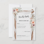Rustic Boho Arch Watercolor Floral Wedding 出欠カード (正面)