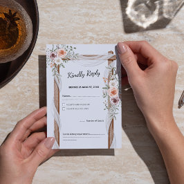 Rustic Boho Arch Watercolor Floral Wedding 出欠カード