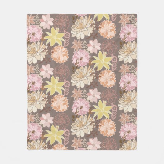 Rustic Boho Asphalt Floral Pattern  フリースブランケット (正面)