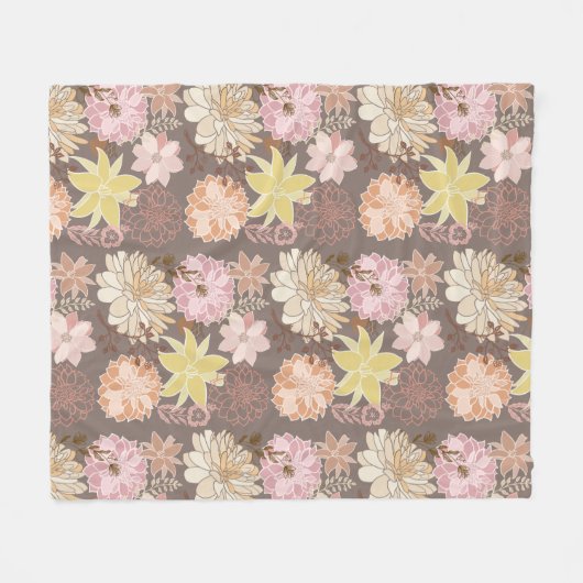 Rustic Boho Asphalt Floral Pattern  フリースブランケット (正面(横))
