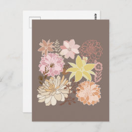 Rustic Boho Asphalt Floral Pattern  ポストカード