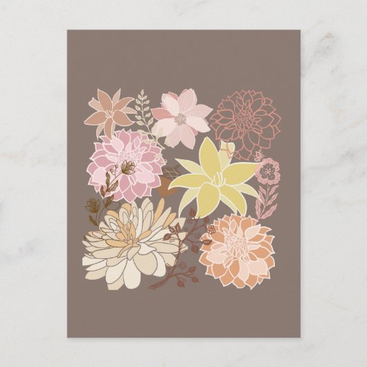 Rustic Boho Asphalt Floral Pattern ポストカード (正面)
