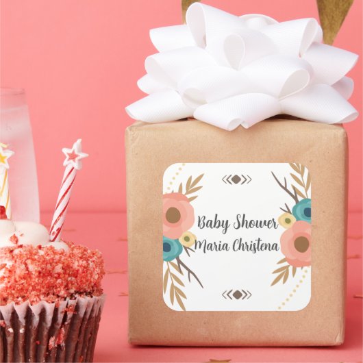 Rustic Boho Baby Shower  スクエアシール (パーティー)