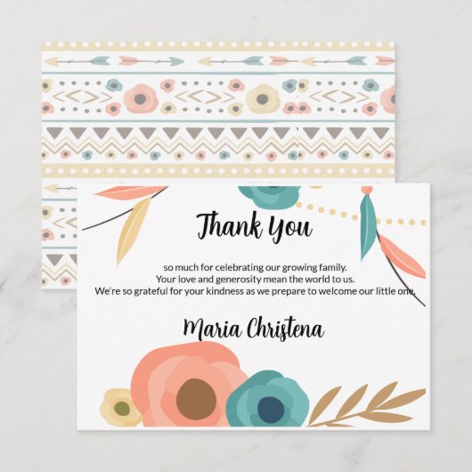 Rustic Boho Baby Shower Thank You Note サンキューカード (正面/裏面)