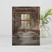 Rustic Boho Barn String Lights QRコード ウェディング 招待状 (スタンド正面)