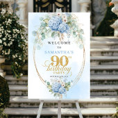 Rustic Boho Blue Hydrangeas 90th birthday welcome ポスター