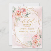 Rustic Boho Blush Pink Gold Glitter Bridal Shower  招待状 (正面)