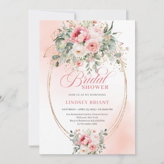 Rustic Boho Blush Rose Bridal Shower Invitation 招待状 (正面)