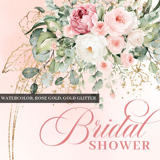 Rustic Boho Blush Rose Bridal Shower Invitation 招待状