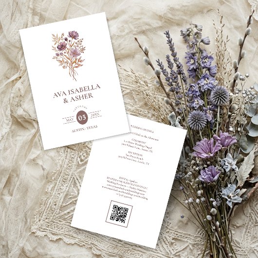 Rustic Boho Botanical Posy Mauve ウェディング TLW26 招待状