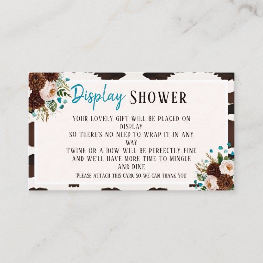Rustic Boho  Bridal Display Shower  Turquoise エンクロージャーカード (正面)