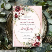 Rustic Boho Burgundy Blush Gold Floral Invitation 招待状