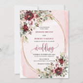 Rustic Boho Burgundy Blush Gold Floral Invitation 招待状 (正面)