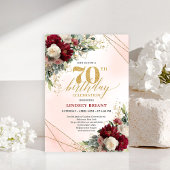 Rustic Boho Burgundy Floral 70th Birthday Invite 招待状