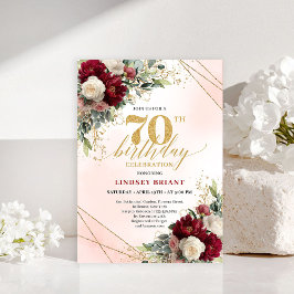 Rustic Boho Burgundy Floral 70th Birthday Invite 招待状