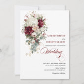 Rustic Boho Burgundy White Wedding Invitation Card 招待状 (正面)