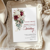 Rustic Boho Burgundy White Wedding Invitation Card 招待状