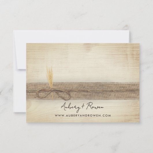 Rustic Boho Burlap Eco Wood Pampass Grass Wedding 出欠カード (裏面)