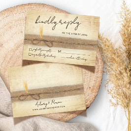Rustic Boho Burlap Eco Wood Pampass Grass Wedding 出欠カード