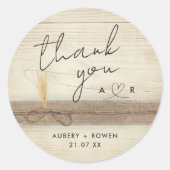 Rustic Boho Burlap Wood Pampass Grass Thank you ラウンドシール (正面)