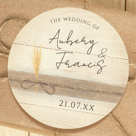 Rustic Boho Burlap Wood Pampass Grass Wedding ラウンドシール
