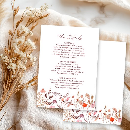 Rustic Boho Chic Fall Wildflowers Wedding Details エンクロージャーカード