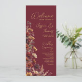 Rustic Boho Chic Wildflowers Burgundy Wedding プログラム (スタンド正面)