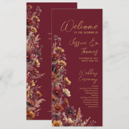 Rustic Boho Chic Wildflowers Burgundy Wedding プログラム