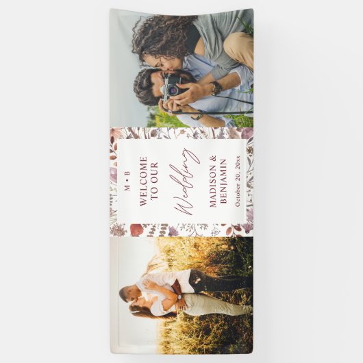 Rustic Boho Chic Wildflowers Photo Wedding Welcome 横断幕 (縦)