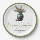 Rustic Boho Christmas Tree in Botanical Style ペーパープレート (正面)