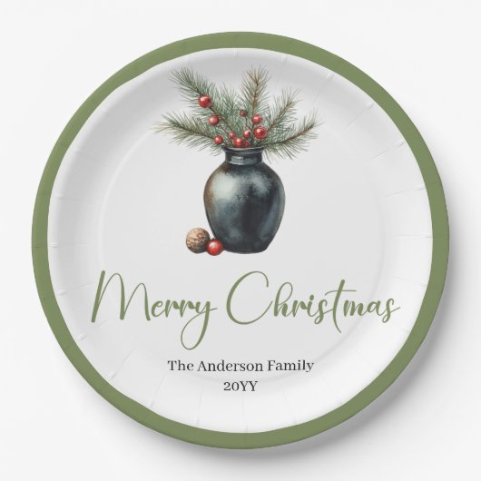 Rustic Boho Christmas Tree in Botanical Style  ペーパープレート (正面)