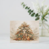 Rustic Boho Christmas Tree with Natural Ornaments シーズンポストカード (スタンド正面)