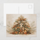 Rustic Boho Christmas Tree with Natural Ornaments シーズンポストカード (正面/裏面)