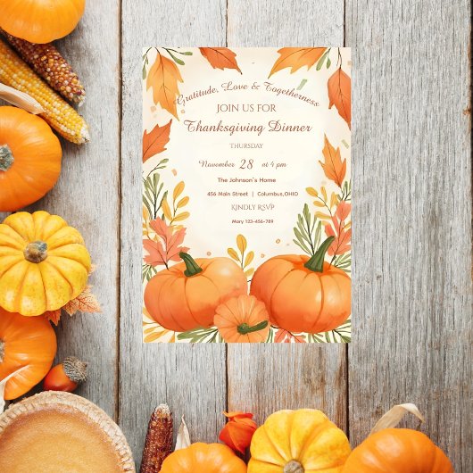 Rustic Boho Cozy Autumn Thanksgiving Invitation 招待状