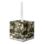 Rustic Boho Crochet Snowflake Christmas  キューブオーナメント (裏面アングル)