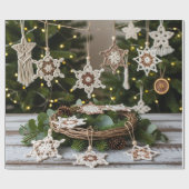 Rustic Boho Crochet Snowflake Christmas  ラッピングペーパー (フラット)