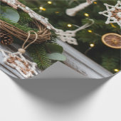 Rustic Boho Crochet Snowflake Christmas  ラッピングペーパー (角)