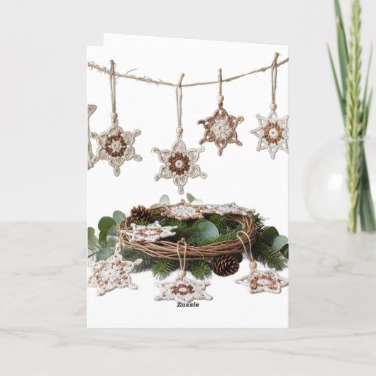 Rustic Boho Crochet Snowflake Christmas Greeting  シーズンカード (裏面)