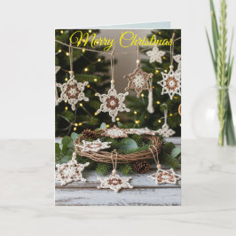 Rustic Boho Crochet Snowflake Christmas Greeting  シーズンカード