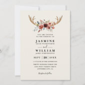 Rustic Boho Deer Antlers Elegant QR Code Wedding 招待状 (正面)