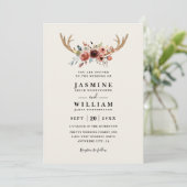 Rustic Boho Deer Antlers Elegant QR Code Wedding 招待状 (スタンド正面)