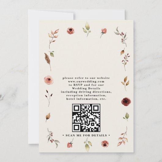 Rustic Boho Deer Antlers Elegant QR Code Wedding 招待状 (裏面)