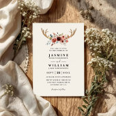 Rustic Boho Deer Antlers Elegant QR Code Wedding 招待状