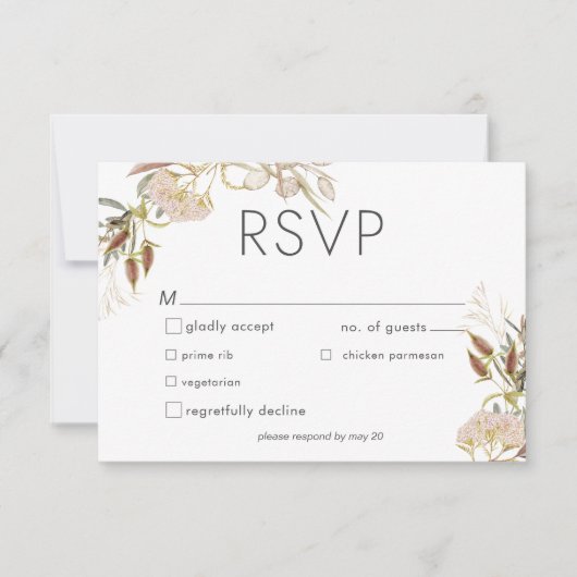 Rustic Boho Delicate Fall Wildflowers Wedding 出欠カード (正面)