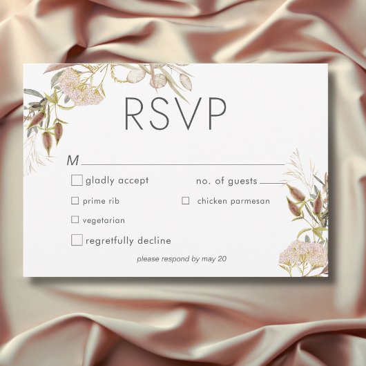 Rustic Boho Delicate Fall Wildflowers Wedding 出欠カード