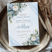 Rustic boho dusty blue silver peonies wedding  招待状