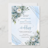 Rustic boho dusty blue silver peonies wedding  招待状 (正面)
