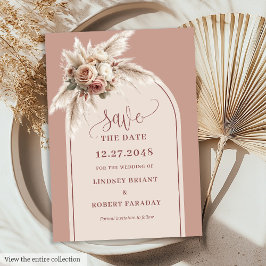 Rustic Boho Dusty Pink Arch Floral Save the Date 招待状