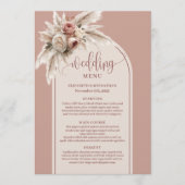 Rustic Boho Dusty Rose Pampas Floral Wedding Menu メニュー (正面)