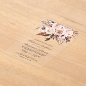 Rustic Boho Earthy Ivory Floral Wedding アクリル招待状 (レイダウン)